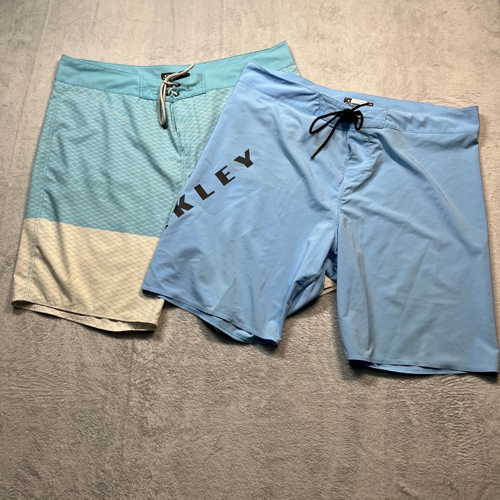Oakley Board Shorts Men Light Blue Geometric Performance Fit 2 Pack Size 40